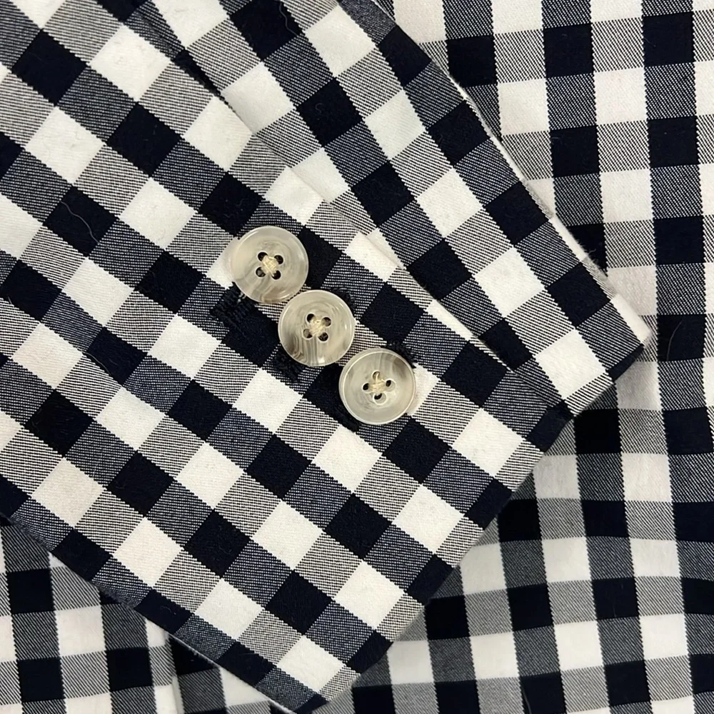 New Banana Republic Blazer Jacket Navy/White Checked Cotton Stretch Lined Size 4 - Picture 10 of 16